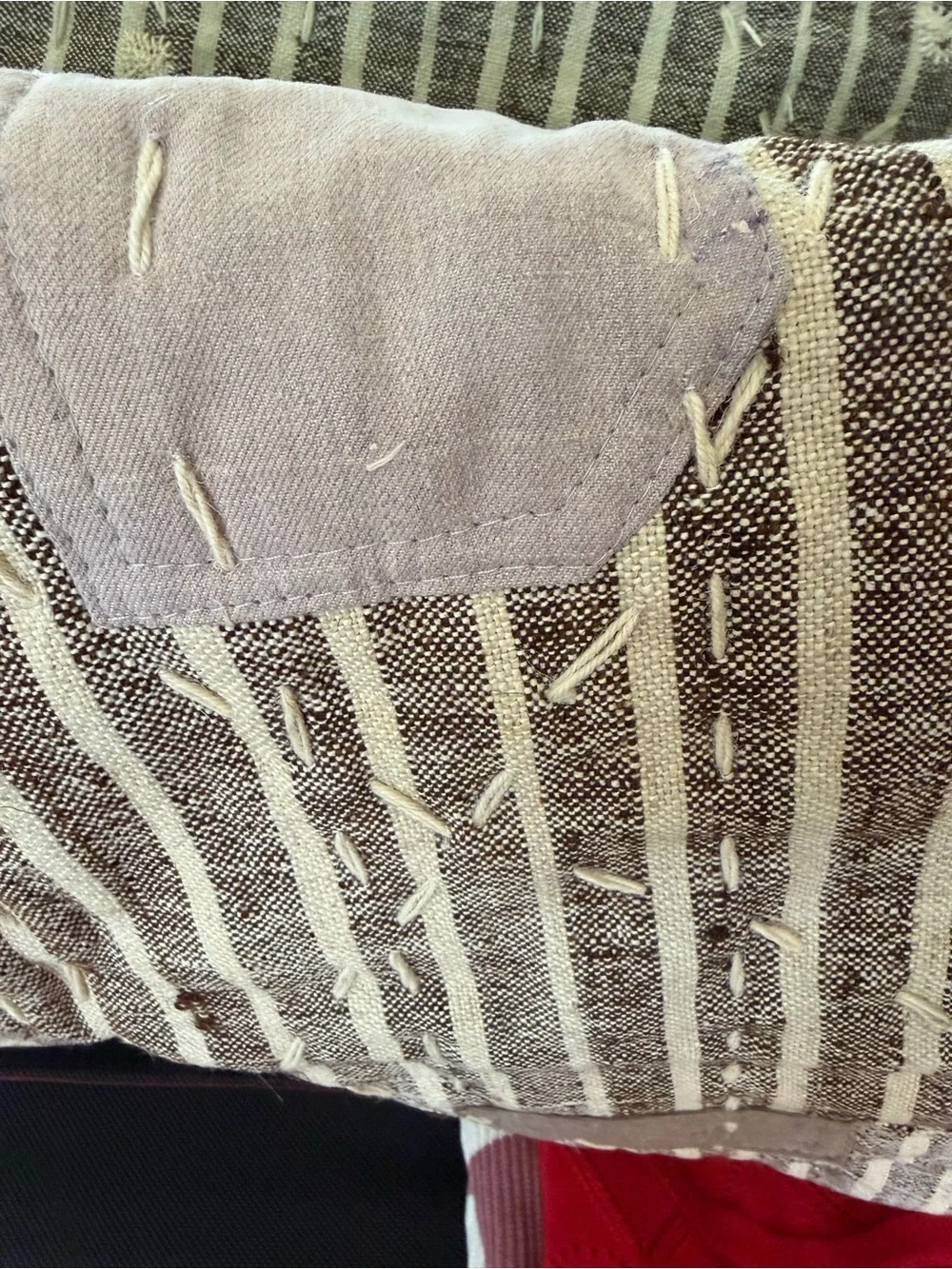 Tapestry  Vintage Upcycled Striped  2’11” x 2’11 in Brown and Cream